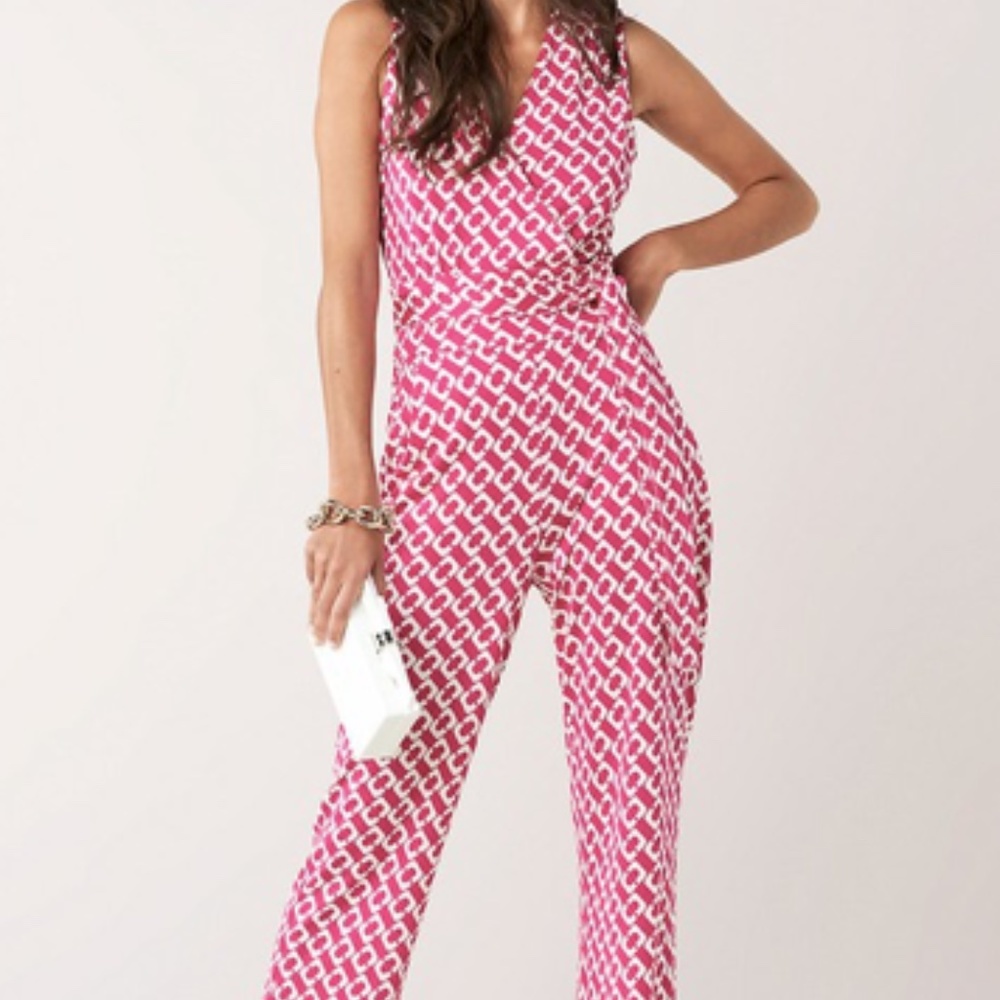 DVF Terria Silk-Jersey Wrap Jumpsuit (Color: WHY)